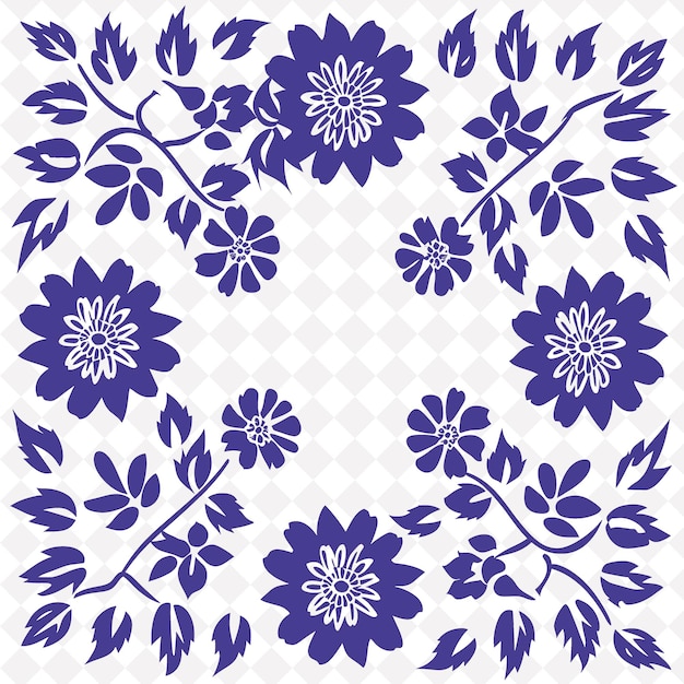PSD un diseño floral azul y blanco en forma de círculo