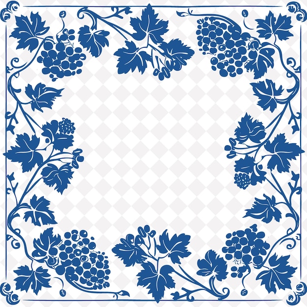 PSD un diseño floral azul en un cuadrado con un patrón de uvas y flores