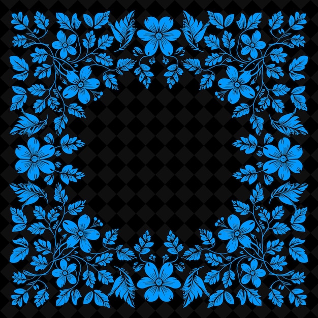 PSD un diseño floral azul en forma de cuadrado con un fondo negro