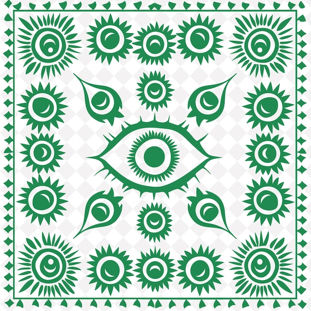 Un diseño floral verde y blanco con el ojo en el centro