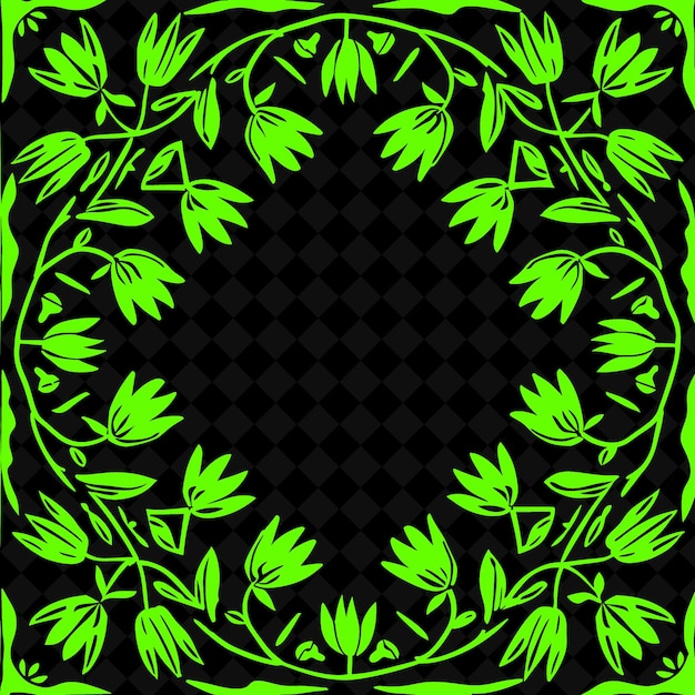 Un diseño floral verde y negro con hojas y flores