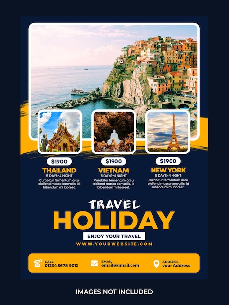 Diseño de flyer de vacaciones de viaje