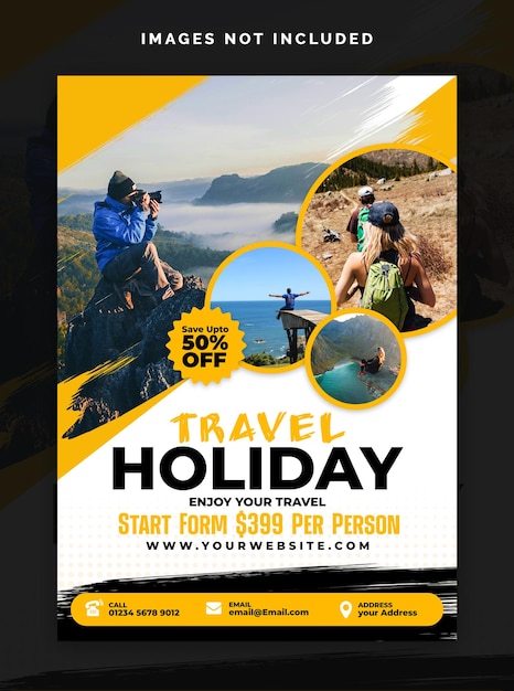 PSD diseño de flyer de vacaciones de viaje