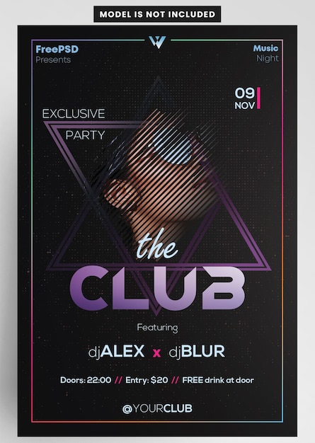 El diseño del folleto del Club Nightclub Music DJ Night