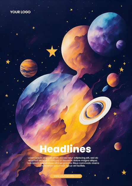 PSD diseño de folleto con ilustración de astronomía abstracta