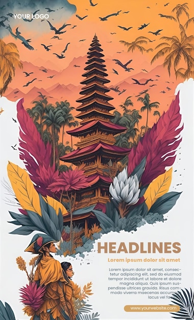 Diseño de folleto con ilustración de Bali Indonesia