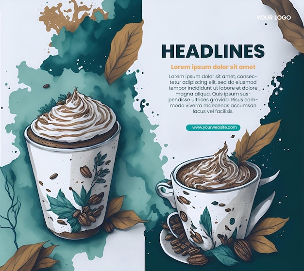 Diseño de folleto con ilustración de café