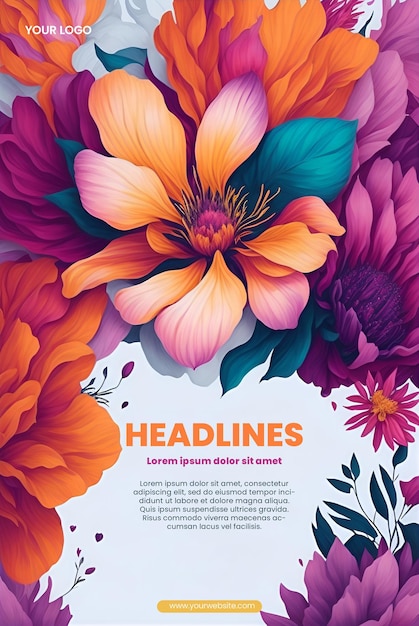 PSD diseño de folleto con ilustración de flores