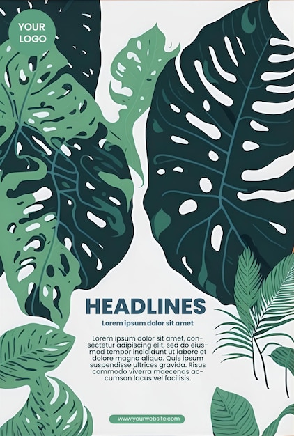 PSD diseño de folleto con ilustración de monstera