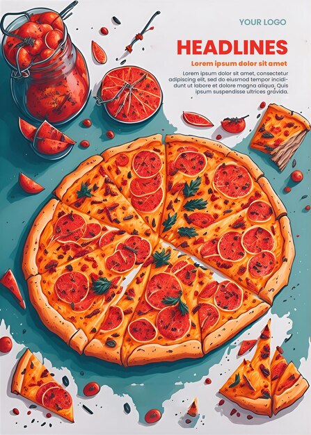 PSD diseño de folleto con ilustración de pizza