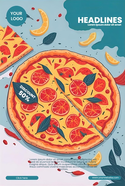 PSD diseño de folleto con ilustración de pizza