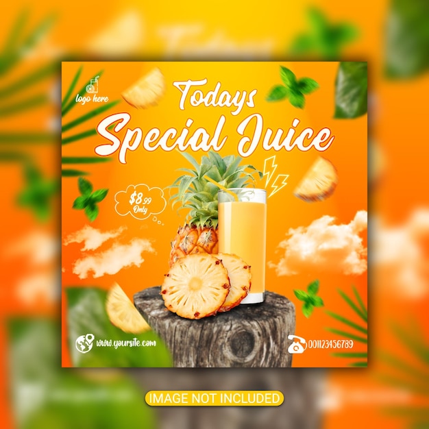 diseño de folleto de menú de jugo de verano o folleto de jugo en las redes sociales