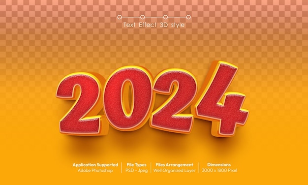 Diseño de fondo creativo de la víspera de año nuevo 2024 con efecto de texto 3d estilo de fuente 19