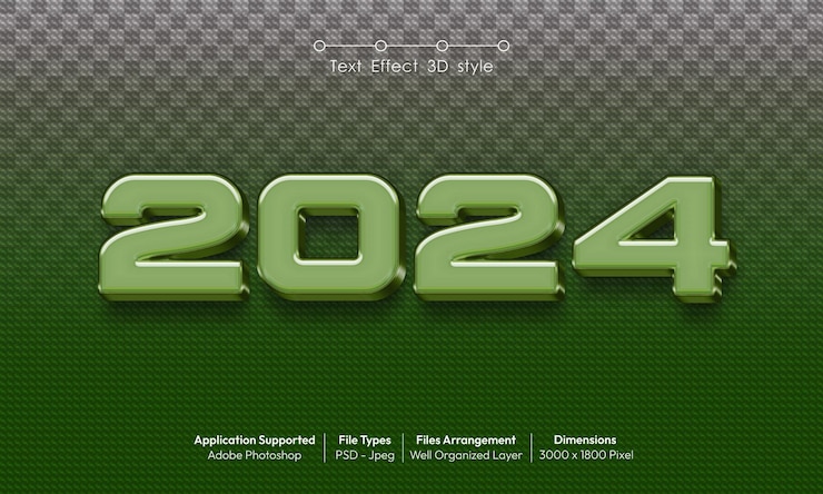 PSD diseño de fondo creativo de la víspera de año nuevo 2024 con estilo de fuente de efecto de texto 3d 24