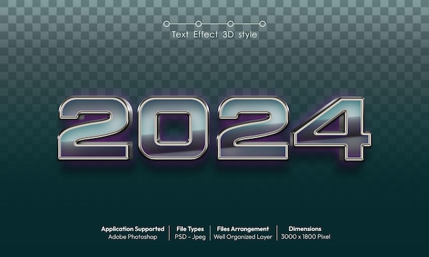 Diseño de fondo creativo de la víspera de Año Nuevo 2024 con estilo de fuente de efecto de texto 3D 40