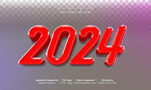 Diseño de fondo creativo de la víspera de Año Nuevo 2024 con estilo de fuente de efecto de texto 3D 65