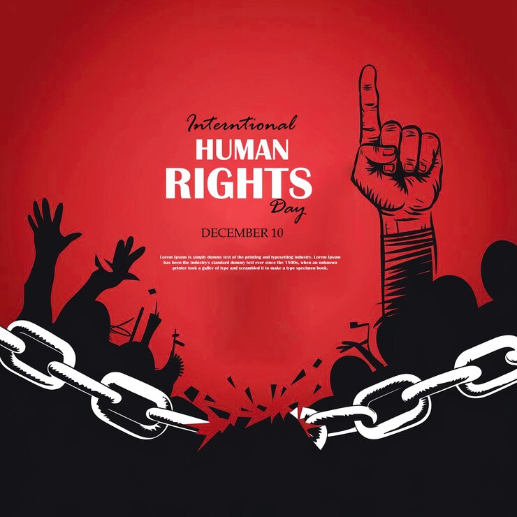 PSD diseño de fondo del día de los derechos humanos con la mano levantada rompiendo la cadena