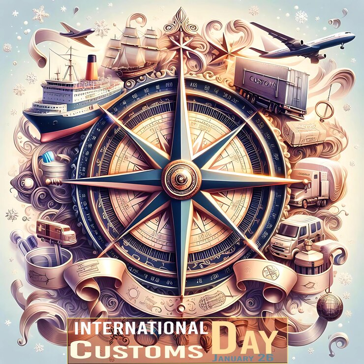 PSD diseño de fondo del día internacional de la aduana con brújulas el 26 de enero