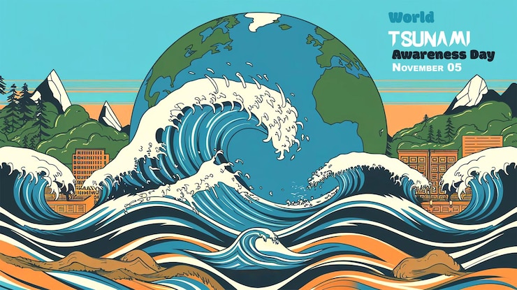 PSD diseño de fondo para el día mundial de concienciación sobre los tsunamis
