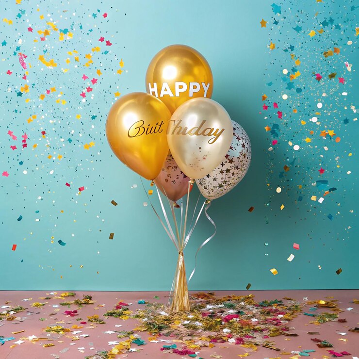 PSD diseño de fondo vectorial de globos de cumpleaños feliz cumpleaños a usted texto con globo y confeti dec