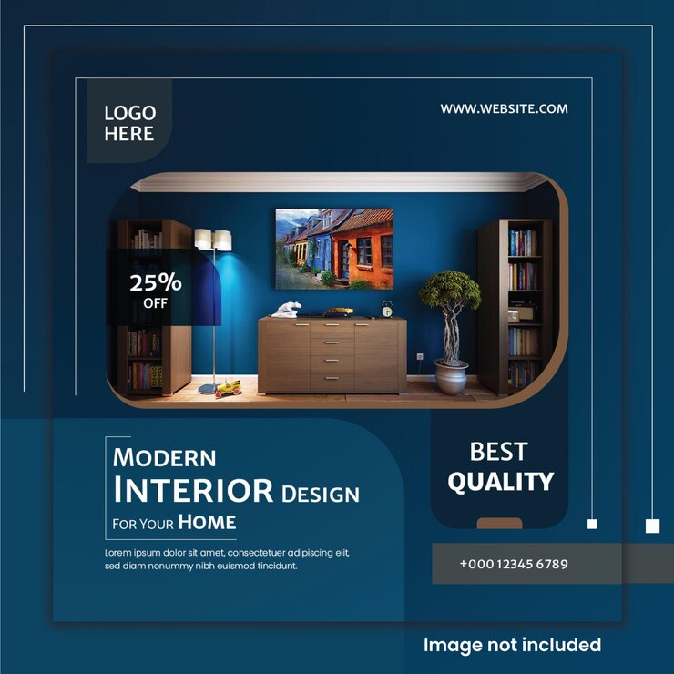 Diseño de forma azul profundo mínimo y creativo de publicación de noticias de redes sociales de interior moderno