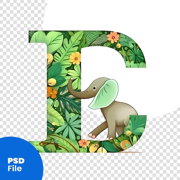 PSD diseño de fuente para la palabra eco con elefante en la selva - ilustración. plantilla psd