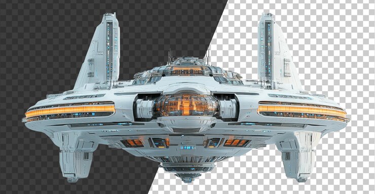 PSD un diseño futurista de nave espacial en vuelo cortado de stock png