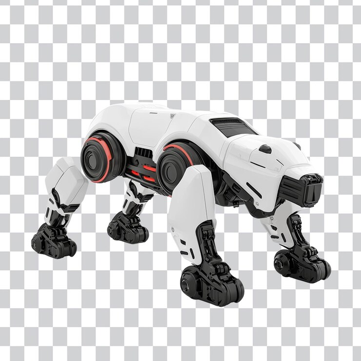 PSD diseño futurista de perro robótico con cuerpo blanco elegante y ruedas