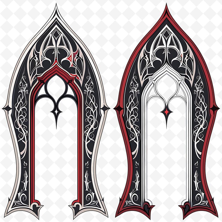 PSD diseño gótico con arcos puntiagudos decorados con motivos estilizados únicos de png