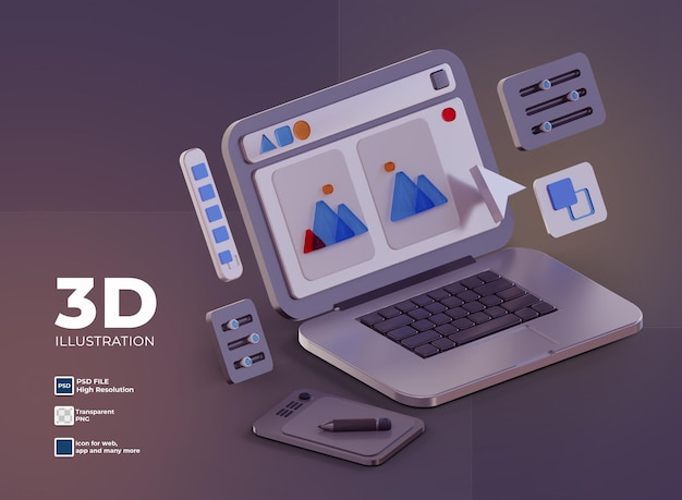 Diseño gráfico de computadora portátil 3d