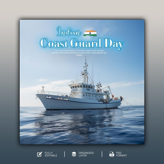 PSD diseño gráfico y de redes sociales del día de la guardia costera de la india