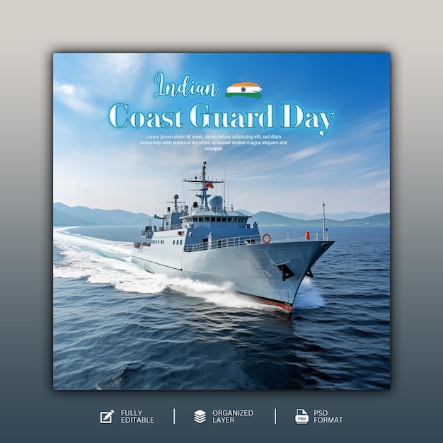PSD diseño gráfico y de redes sociales del día de la guardia costera de la india