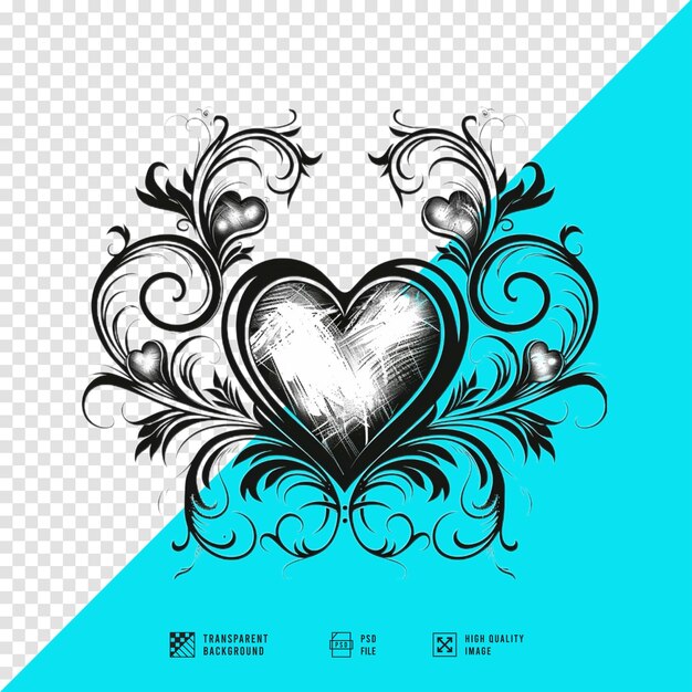 Diseño gráfico vectorial adornado entrelazado con forma de corazón de color negro
