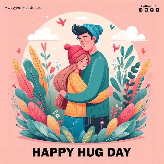 PSD diseño gratuito de publicaciones en las redes sociales para el día del abrazo feliz