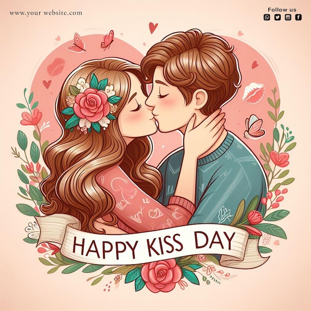 PSD diseño gratuito de publicaciones en redes sociales para el día del beso feliz de psd