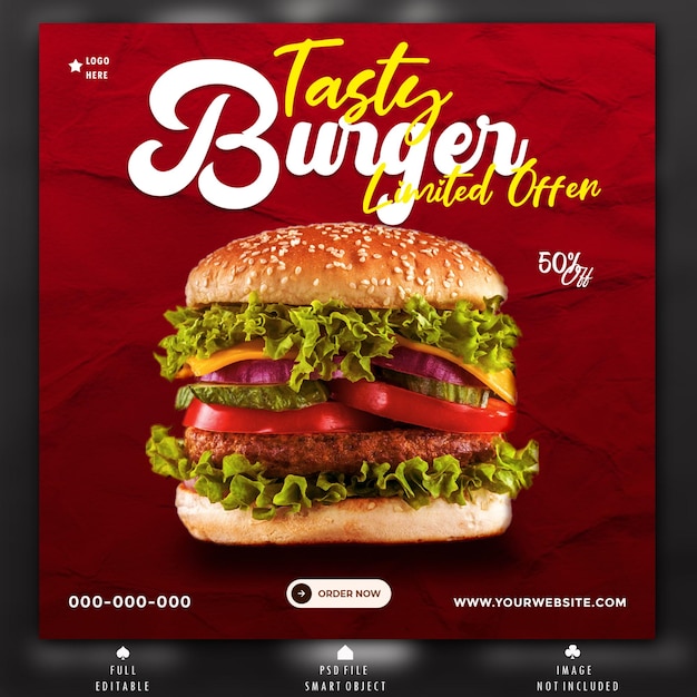 PSD diseño gratuito de publicaciones de redes sociales de hamburguesas psd