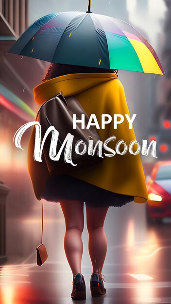 PSD diseño de historias de redes sociales de happy monsoon