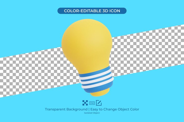 PSD diseño de icono de bombilla de dibujos animados en 3d