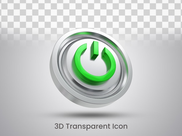Diseño de icono de botón de encendido renderizado 3D vista inferior izquierda