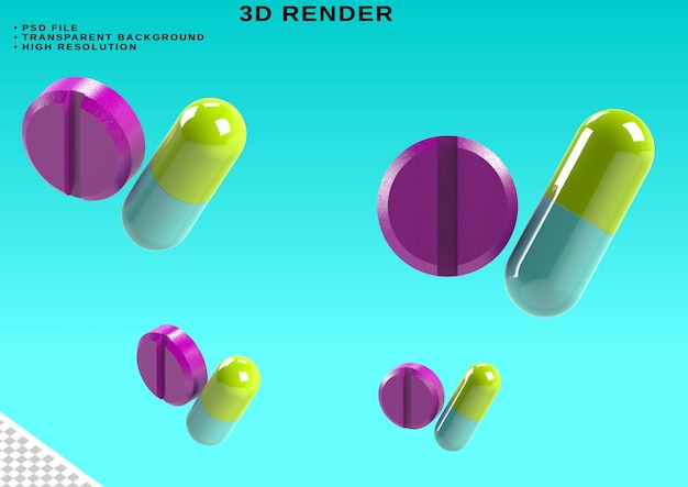 PSD diseño de icono de píldora y cápsula 3d