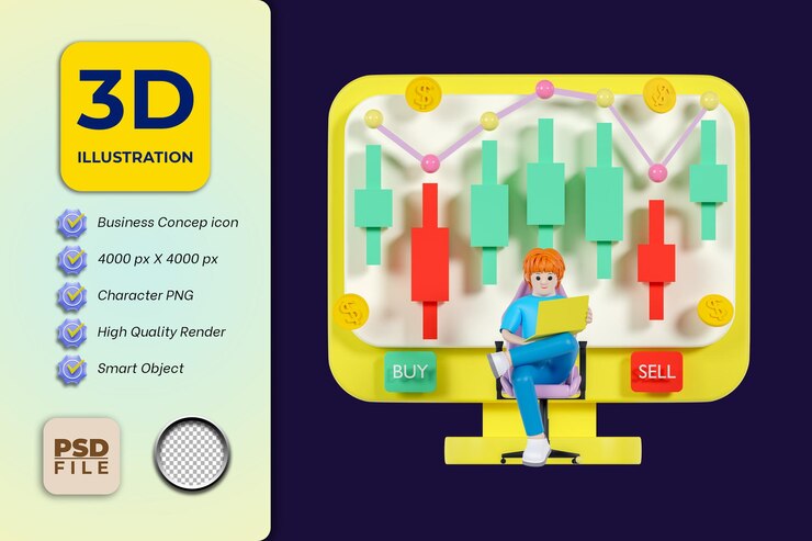 PSD diseño de ilustración de concepto de stock o acción de marketing digital de icono 3d