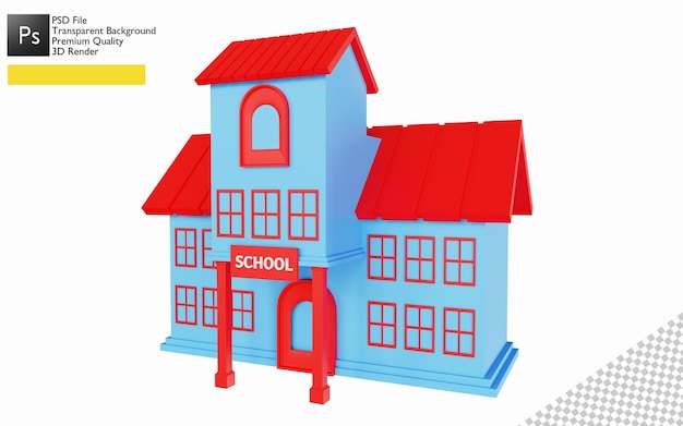 Diseño de ilustración de edificio escolar 3D
