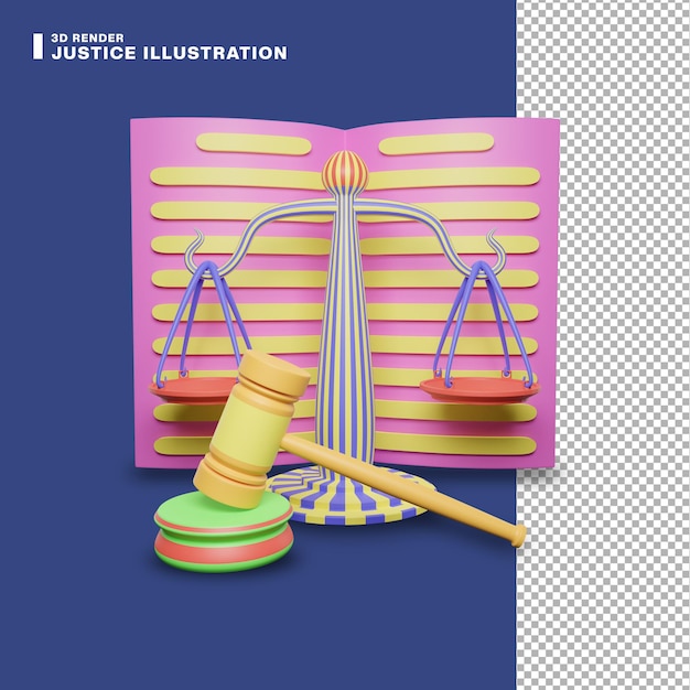 PSD diseño de ilustración de justicia de representación 3d