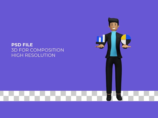 Diseño de ilustración de personaje de hombre 3d trabajando premium psd