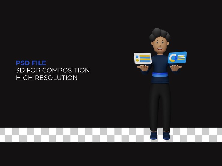PSD diseño de ilustración de personaje de hombre 3d trabajando premium psd