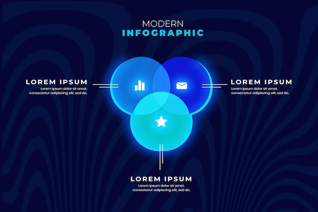 Diseño infográfico moderno con círculos brillantes azules