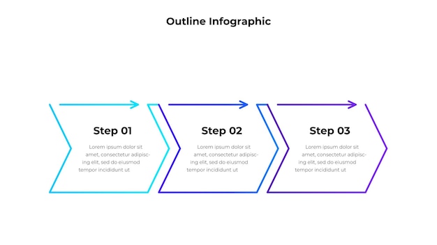 Diseño infográfico moderno minimalista en tres pasos con flechas