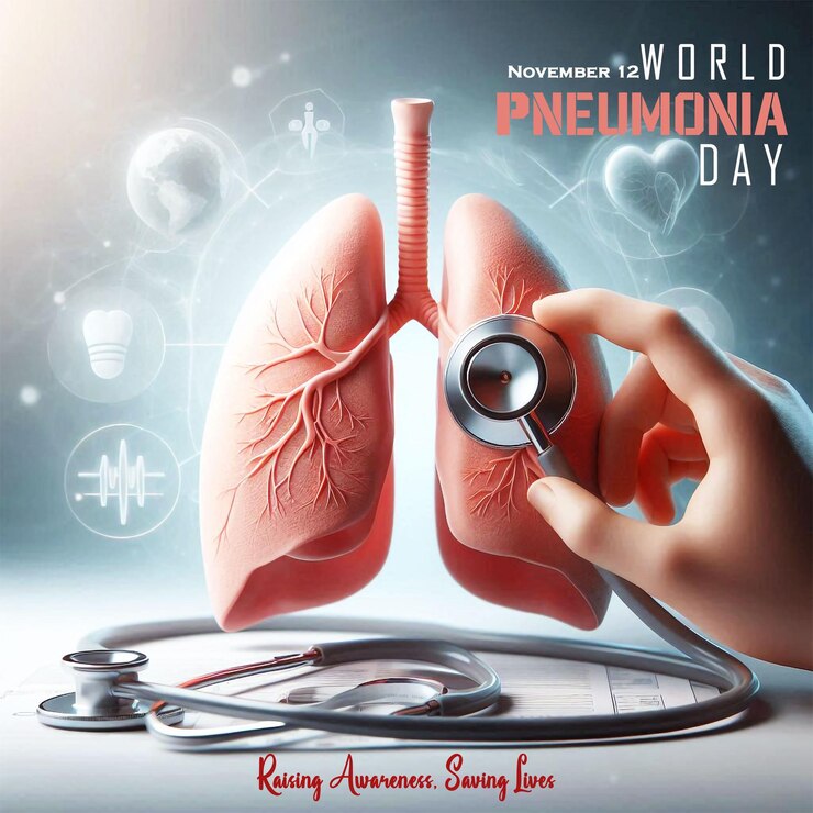 Diseño innovador de pancartas para el Día Mundial de la Pneumonía con los pulmones