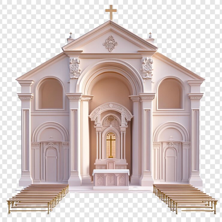 PSD diseño interior elegante de una iglesia una representación en 3d de un santuario rosado y dorado