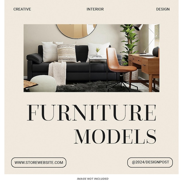 Diseño de interiores muebles modernos plantilla de publicación de instagram diseño psd
